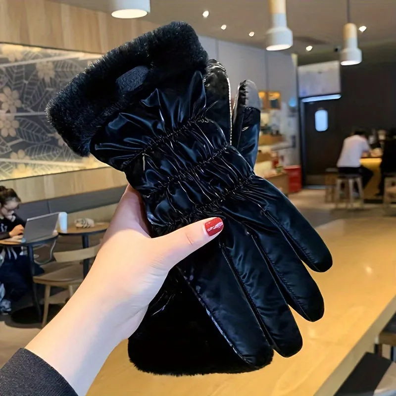 Women's Winter Touchscreen Gloves - Polyester 100% Fashion Full Finger with Velvet Lining, Windproof Warm Driving & Cycling Gloves, Hand Washable, Non-Stretch, Touch Screen Compatible